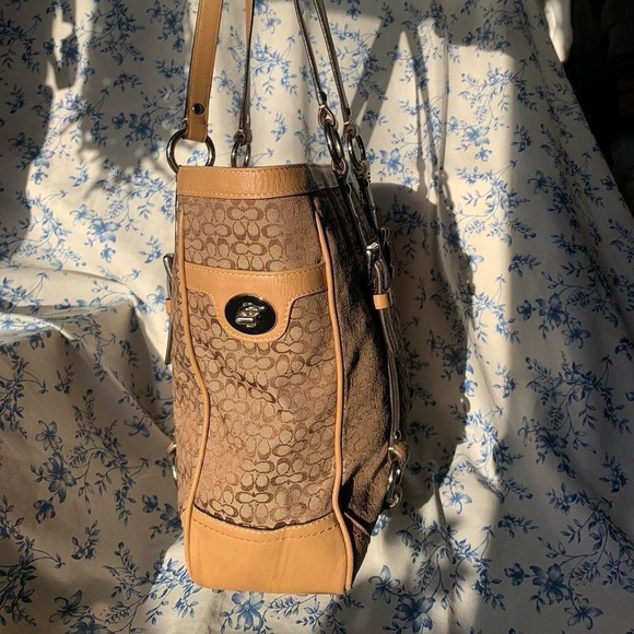 Coach Brown Signature Canvas Tote with Tan Leather Trim - Picture 3 of 7